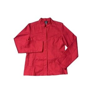 Eileen Fisher Women’s Red Textured Button Front Cotton Spandex Blazer Jacket XS